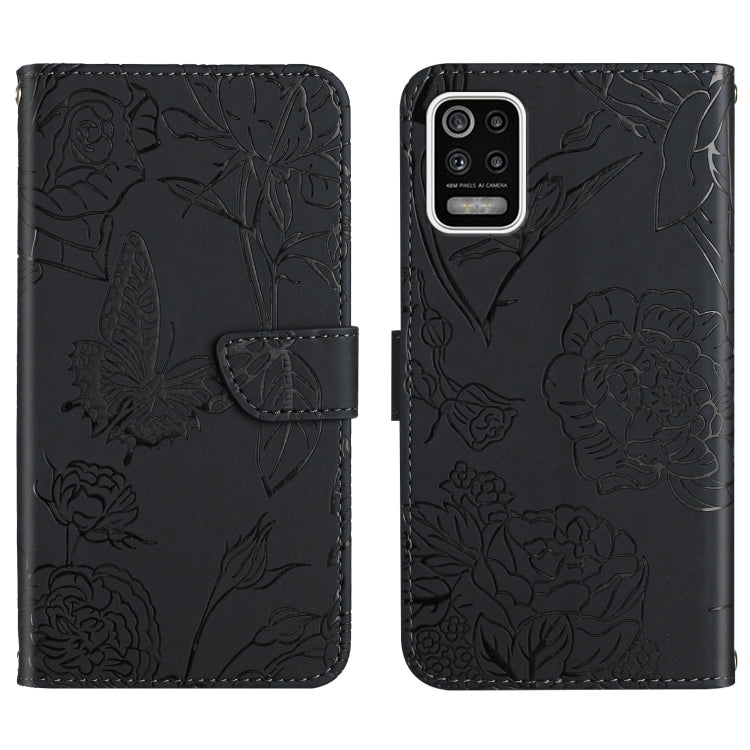 Custodia per cellulare in pelle goffrata con peonia a farfalla, For LG K22, For LG K42, For LG K52, For LG Velvet 2 Pro