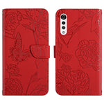 Custodia per cellulare in pelle goffrata con peonia a farfalla, For LG K22, For LG K42, For LG K52, For LG Velvet 2 Pro