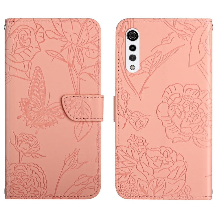 Custodia per cellulare in pelle goffrata con peonia a farfalla, For LG K22, For LG K42, For LG K52, For LG Velvet 2 Pro