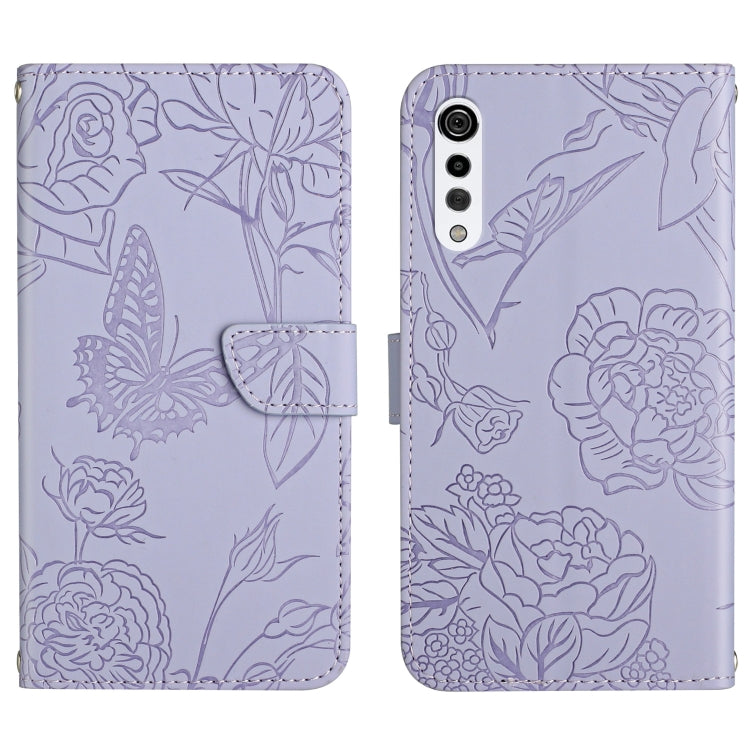 Custodia per cellulare in pelle goffrata con peonia a farfalla, For LG K22, For LG K42, For LG K52, For LG Velvet 2 Pro
