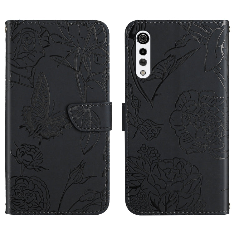 Custodia per cellulare in pelle goffrata con peonia a farfalla, For LG K22, For LG K42, For LG K52, For LG Velvet 2 Pro