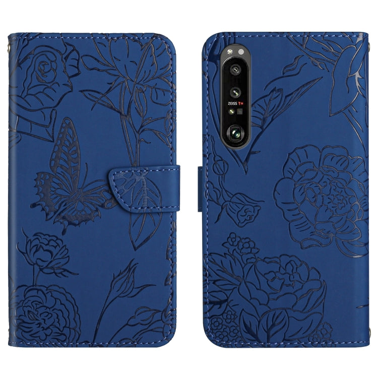 Custodia per cellulare in pelle goffrata con peonia a farfalla, For Sony Xperia 1 III, For Sony Xperia 1 IV, For Sony Xperia 5 III, For Sony Xperia 10 III