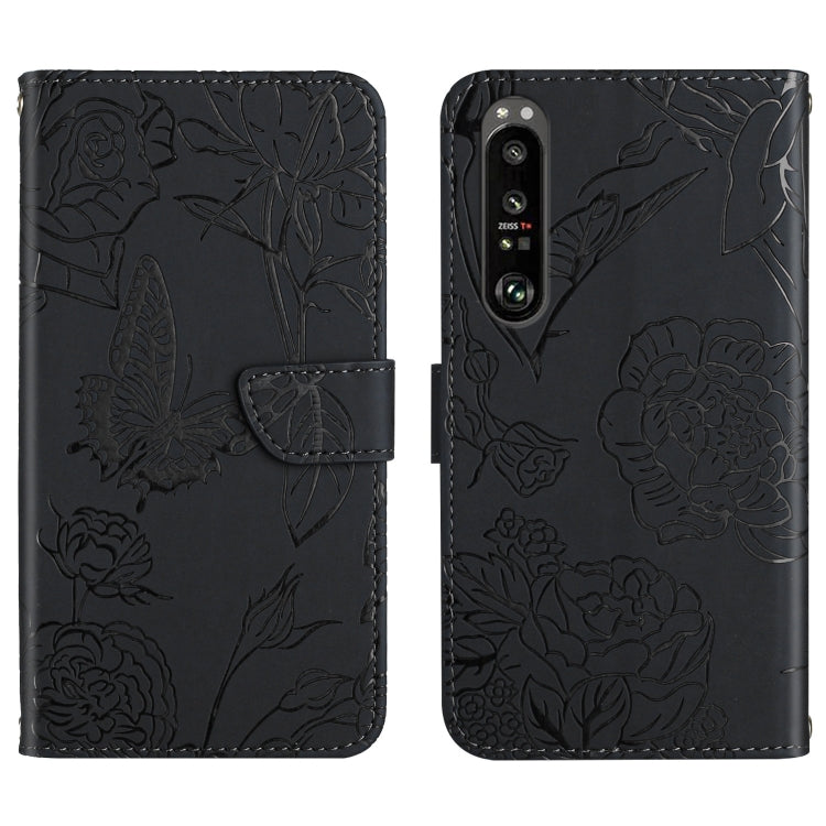 Custodia per cellulare in pelle goffrata con peonia a farfalla, For Sony Xperia 1 III, For Sony Xperia 1 IV, For Sony Xperia 5 III, For Sony Xperia 10 III