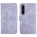 Custodia per cellulare in pelle goffrata con peonia a farfalla, For Sony Xperia 1 III, For Sony Xperia 1 IV, For Sony Xperia 5 III, For Sony Xperia 10 III