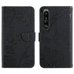Custodia per cellulare in pelle goffrata con peonia a farfalla, For Sony Xperia 1 III, For Sony Xperia 1 IV, For Sony Xperia 5 III, For Sony Xperia 10 III