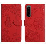 Custodia per cellulare in pelle goffrata con peonia a farfalla, For Sony Xperia 1 III, For Sony Xperia 1 IV, For Sony Xperia 5 III, For Sony Xperia 10 III