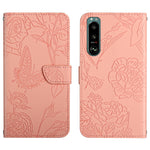 Custodia per cellulare in pelle goffrata con peonia a farfalla, For Sony Xperia 1 III, For Sony Xperia 1 IV, For Sony Xperia 5 III, For Sony Xperia 10 III