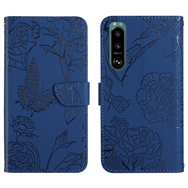 Custodia per cellulare in pelle goffrata con peonia a farfalla, For Sony Xperia 1 III, For Sony Xperia 1 IV, For Sony Xperia 5 III, For Sony Xperia 10 III