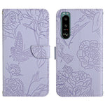 Custodia per cellulare in pelle goffrata con peonia a farfalla, For Sony Xperia 1 III, For Sony Xperia 1 IV, For Sony Xperia 5 III, For Sony Xperia 10 III