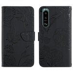 Custodia per cellulare in pelle goffrata con peonia a farfalla, For Sony Xperia 1 III, For Sony Xperia 1 IV, For Sony Xperia 5 III, For Sony Xperia 10 III