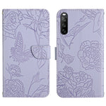 Custodia per cellulare in pelle goffrata con peonia a farfalla, For Sony Xperia 1 III, For Sony Xperia 1 IV, For Sony Xperia 5 III, For Sony Xperia 10 III