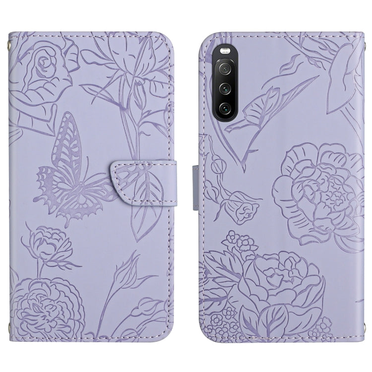 Custodia per cellulare in pelle goffrata con peonia a farfalla, For Sony Xperia 1 III, For Sony Xperia 1 IV, For Sony Xperia 5 III, For Sony Xperia 10 III