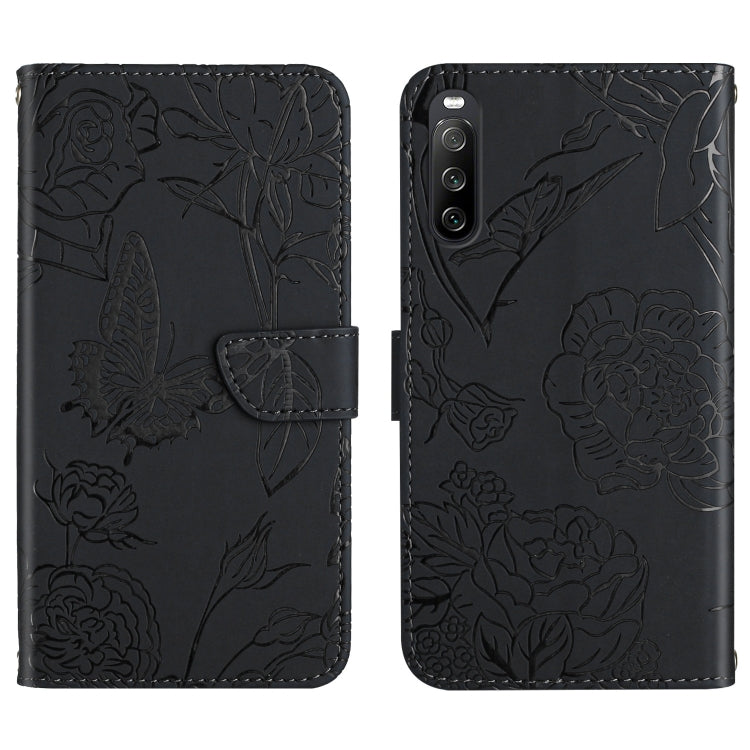 Custodia per cellulare in pelle goffrata con peonia a farfalla, For Sony Xperia 1 III, For Sony Xperia 1 IV, For Sony Xperia 5 III, For Sony Xperia 10 III