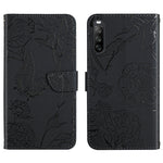 Custodia per cellulare in pelle goffrata con peonia a farfalla, For Sony Xperia 10 IV, For Sony Xperia ACE II, For Sony Xperia Pro-I