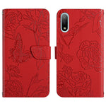 Custodia per cellulare in pelle goffrata con peonia a farfalla, For Sony Xperia 10 IV, For Sony Xperia ACE II, For Sony Xperia Pro-I