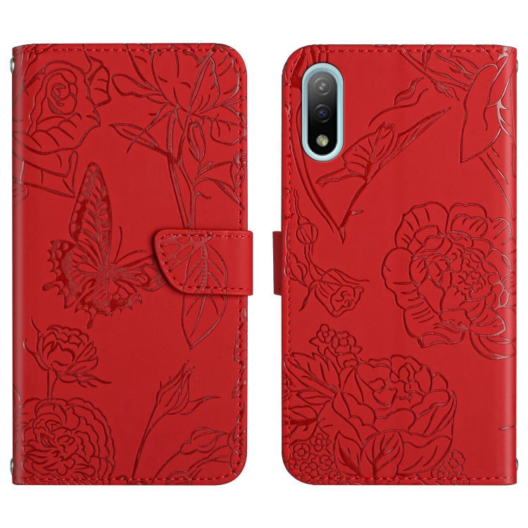 Custodia per cellulare in pelle goffrata con peonia a farfalla, For Sony Xperia 10 IV, For Sony Xperia ACE II, For Sony Xperia Pro-I