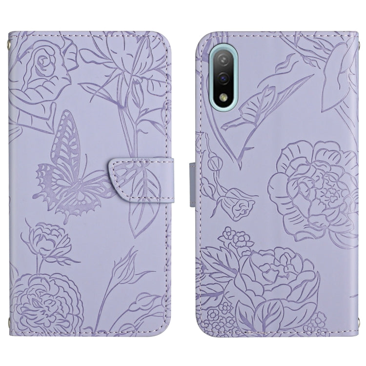 Custodia per cellulare in pelle goffrata con peonia a farfalla, For Sony Xperia 10 IV, For Sony Xperia ACE II, For Sony Xperia Pro-I