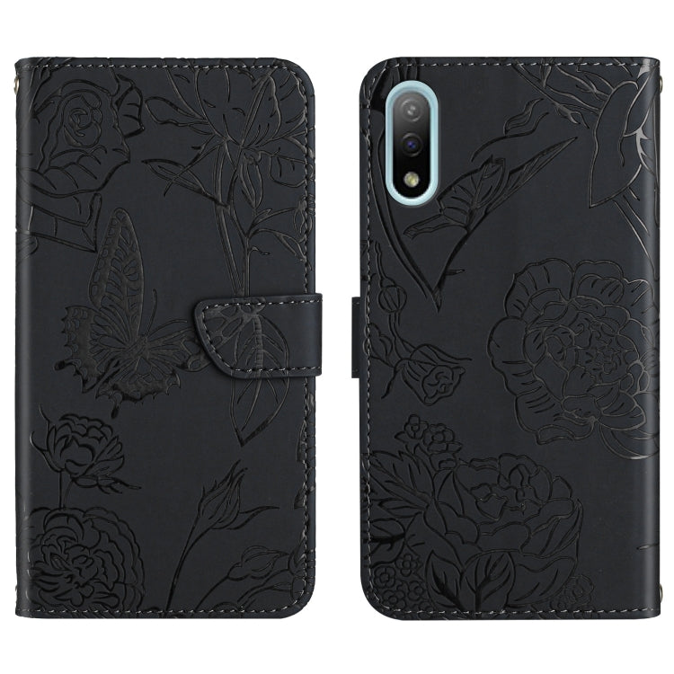Custodia per cellulare in pelle goffrata con peonia a farfalla, For Sony Xperia 10 IV, For Sony Xperia ACE II, For Sony Xperia Pro-I