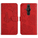 Custodia per cellulare in pelle goffrata con peonia a farfalla, For Sony Xperia 10 IV, For Sony Xperia ACE II, For Sony Xperia Pro-I
