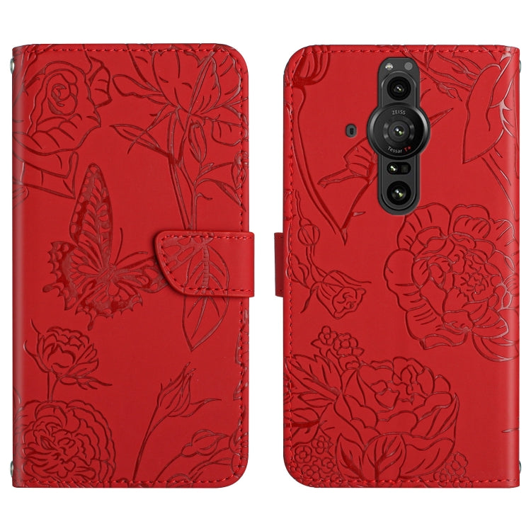 Custodia per cellulare in pelle goffrata con peonia a farfalla, For Sony Xperia 10 IV, For Sony Xperia ACE II, For Sony Xperia Pro-I