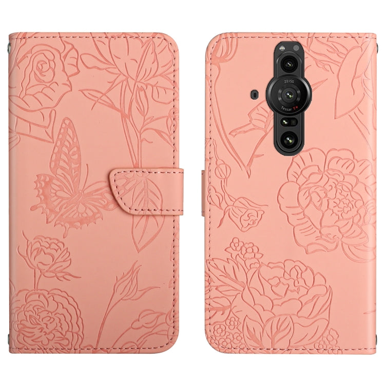Custodia per cellulare in pelle goffrata con peonia a farfalla, For Sony Xperia 10 IV, For Sony Xperia ACE II, For Sony Xperia Pro-I