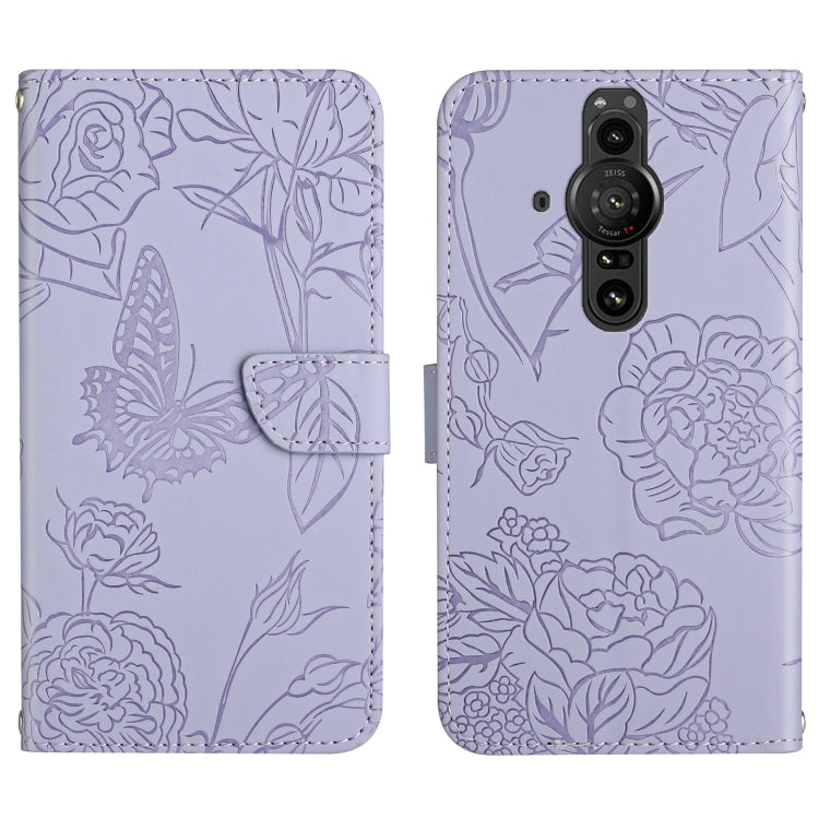 Custodia per cellulare in pelle goffrata con peonia a farfalla, For Sony Xperia 10 IV, For Sony Xperia ACE II, For Sony Xperia Pro-I