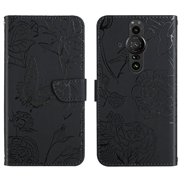 Custodia per cellulare in pelle goffrata con peonia a farfalla, For Sony Xperia 10 IV, For Sony Xperia ACE II, For Sony Xperia Pro-I