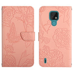 Custodia per cellulare in pelle goffrata con peonia a farfalla, For Motorola Moto E7, For Motorola Moto E7 Power, For Motorola Moto E20 / E30 / E40, For Motorola Edge 20