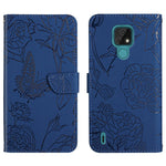 Custodia per cellulare in pelle goffrata con peonia a farfalla, For Motorola Moto E7, For Motorola Moto E7 Power, For Motorola Moto E20 / E30 / E40, For Motorola Edge 20
