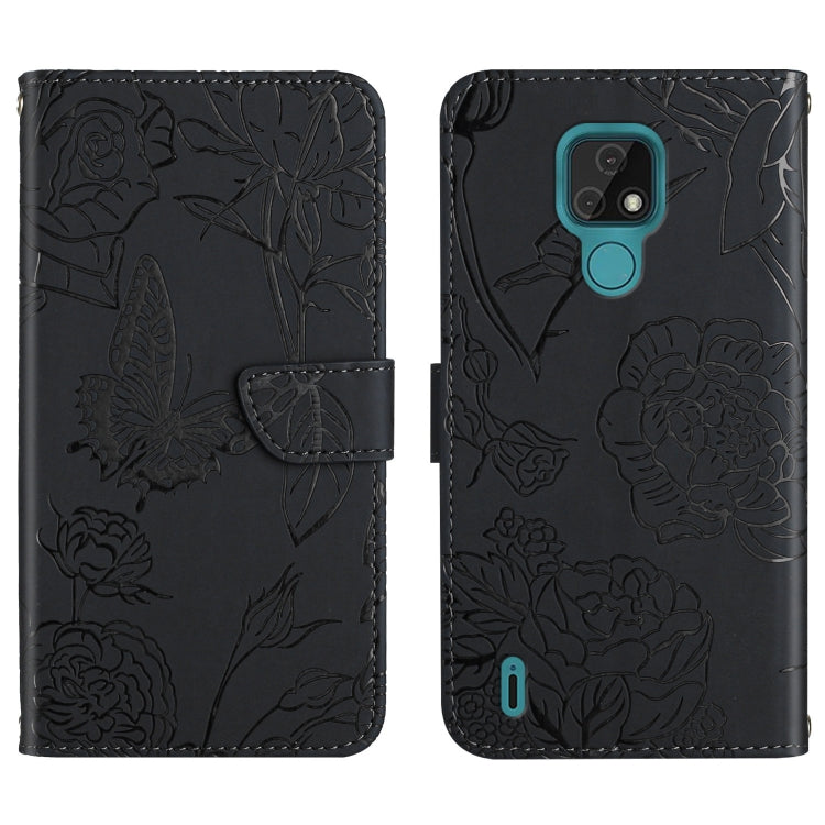 Custodia per cellulare in pelle goffrata con peonia a farfalla, For Motorola Moto E7, For Motorola Moto E7 Power, For Motorola Moto E20 / E30 / E40, For Motorola Edge 20
