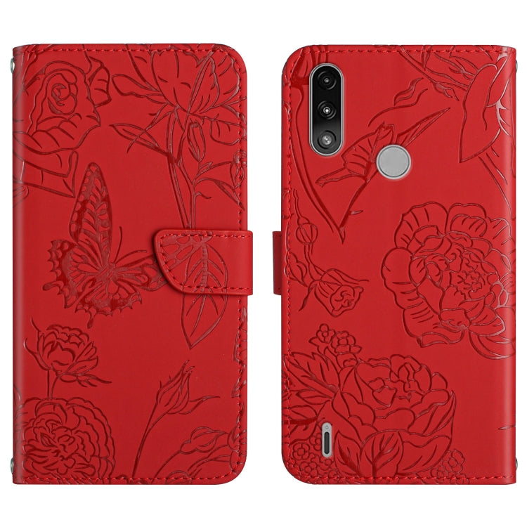 Custodia per cellulare in pelle goffrata con peonia a farfalla, For Motorola Moto E7, For Motorola Moto E7 Power, For Motorola Moto E20 / E30 / E40, For Motorola Edge 20