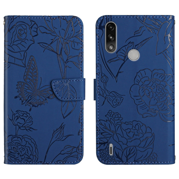 Custodia per cellulare in pelle goffrata con peonia a farfalla, For Motorola Moto E7, For Motorola Moto E7 Power, For Motorola Moto E20 / E30 / E40, For Motorola Edge 20