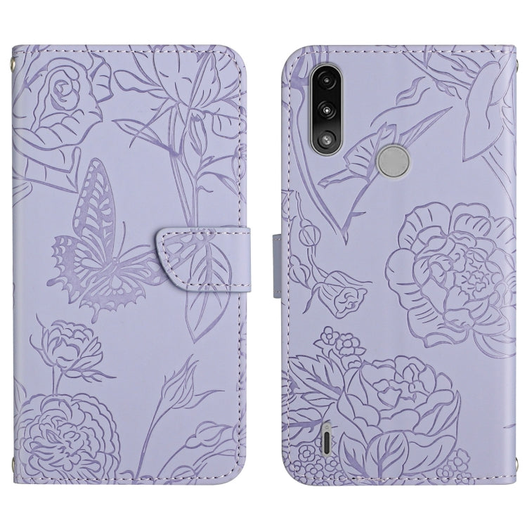 Custodia per cellulare in pelle goffrata con peonia a farfalla, For Motorola Moto E7, For Motorola Moto E7 Power, For Motorola Moto E20 / E30 / E40, For Motorola Edge 20