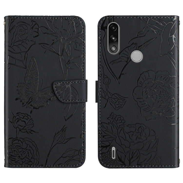 Custodia per cellulare in pelle goffrata con peonia a farfalla, For Motorola Moto E7, For Motorola Moto E7 Power, For Motorola Moto E20 / E30 / E40, For Motorola Edge 20