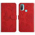 Custodia per cellulare in pelle goffrata con peonia a farfalla, For Motorola Moto E7, For Motorola Moto E7 Power, For Motorola Moto E20 / E30 / E40, For Motorola Edge 20