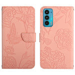 Custodia per cellulare in pelle goffrata con peonia a farfalla, For Motorola Moto E7, For Motorola Moto E7 Power, For Motorola Moto E20 / E30 / E40, For Motorola Edge 20