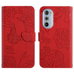 Custodia per cellulare in pelle goffrata con peonia a farfalla, For Motorola Edge 20 Lite, For Motorola Edge 20 Pro, For Motorola Edge 30 Pro, For Motorola Edge S