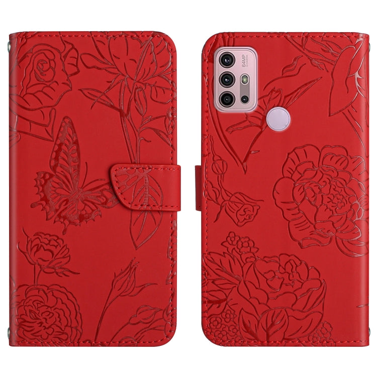 Custodia per cellulare in pelle goffrata con peonia a farfalla, For Motorola Moto G30, For Motorola Moto G31 / G41, For Motorola Moto G50, For Motorola Moto G51