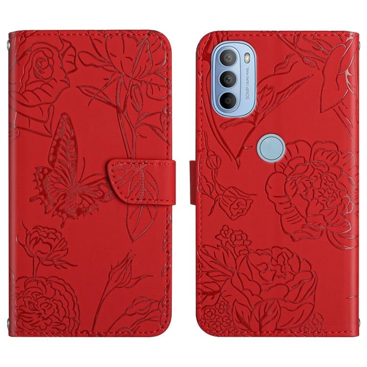 Custodia per cellulare in pelle goffrata con peonia a farfalla, For Motorola Moto G30, For Motorola Moto G31 / G41, For Motorola Moto G50, For Motorola Moto G51