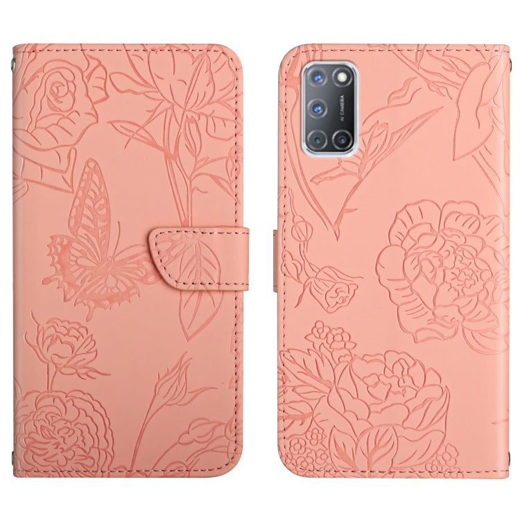 Custodia per cellulare in pelle goffrata con peonia a farfalla, For OPPO A52 / A72 / A92, For OPPO A53 4G, For OPPO A54 4G / A16, For OPPO A54 5G