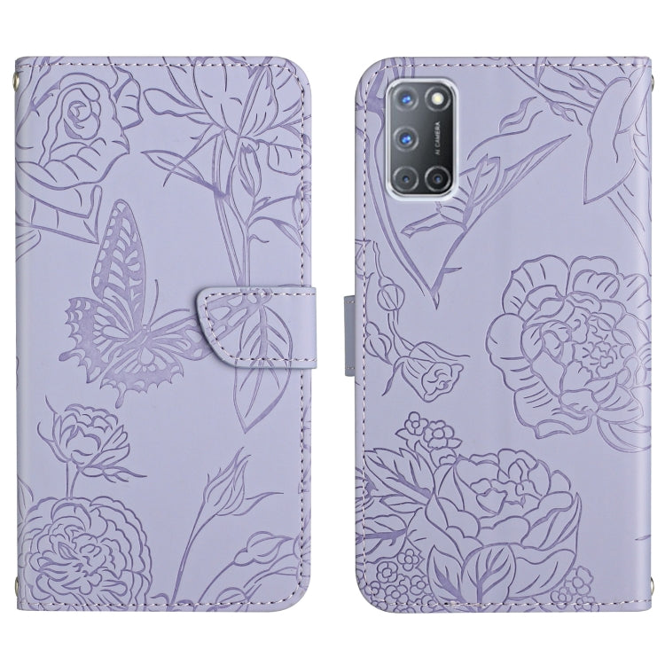 Custodia per cellulare in pelle goffrata con peonia a farfalla, For OPPO A52 / A72 / A92, For OPPO A53 4G, For OPPO A54 4G / A16, For OPPO A54 5G