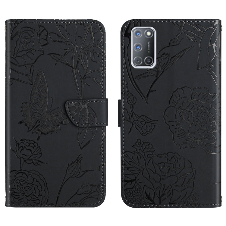 Custodia per cellulare in pelle goffrata con peonia a farfalla, For OPPO A52 / A72 / A92, For OPPO A53 4G, For OPPO A54 4G / A16, For OPPO A54 5G