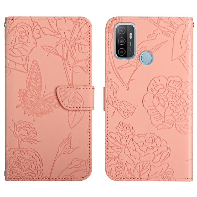 Custodia per cellulare in pelle goffrata con peonia a farfalla, For OPPO A52 / A72 / A92, For OPPO A53 4G, For OPPO A54 4G / A16, For OPPO A54 5G
