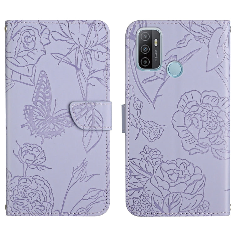 Custodia per cellulare in pelle goffrata con peonia a farfalla, For OPPO A52 / A72 / A92, For OPPO A53 4G, For OPPO A54 4G / A16, For OPPO A54 5G