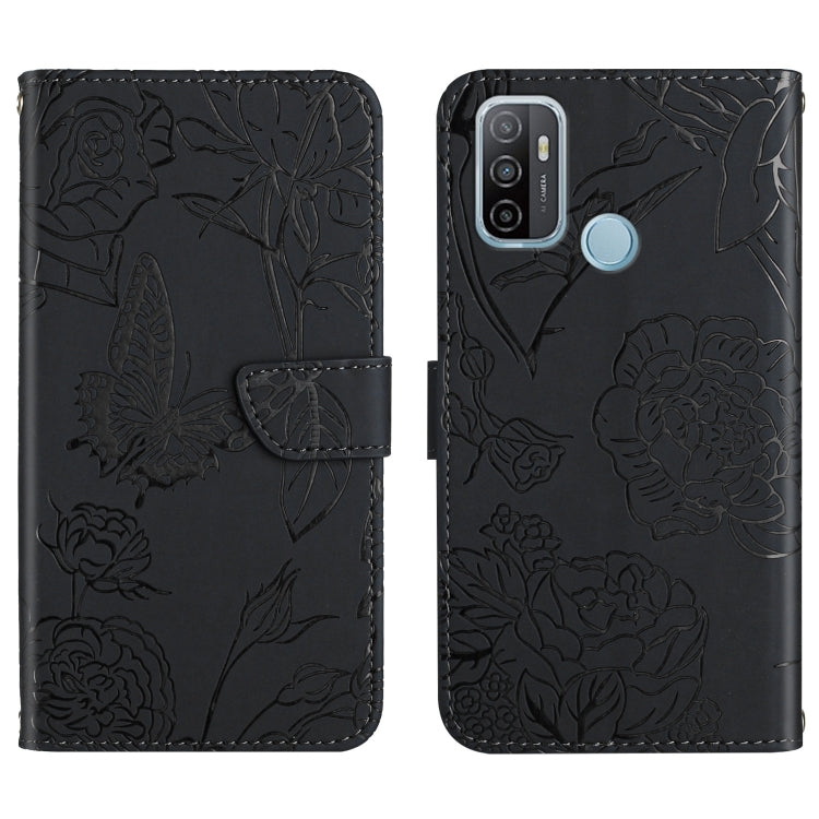 Custodia per cellulare in pelle goffrata con peonia a farfalla, For OPPO A52 / A72 / A92, For OPPO A53 4G, For OPPO A54 4G / A16, For OPPO A54 5G