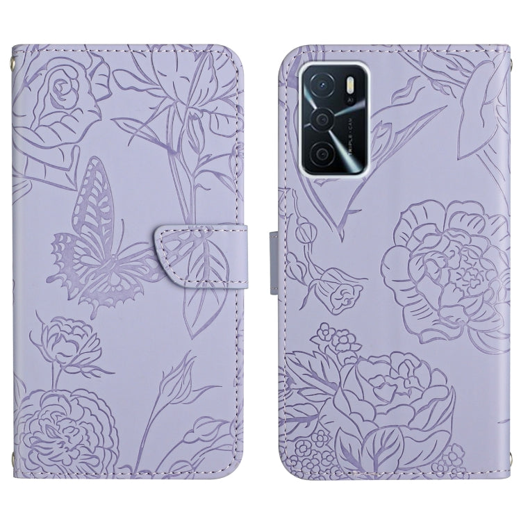 Custodia per cellulare in pelle goffrata con peonia a farfalla, For OPPO A52 / A72 / A92, For OPPO A53 4G, For OPPO A54 4G / A16, For OPPO A54 5G