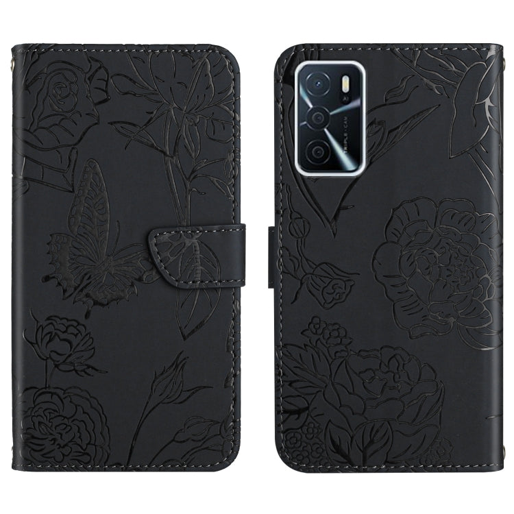 Custodia per cellulare in pelle goffrata con peonia a farfalla, For OPPO A52 / A72 / A92, For OPPO A53 4G, For OPPO A54 4G / A16, For OPPO A54 5G