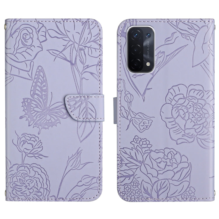 Custodia per cellulare in pelle goffrata con peonia a farfalla, For OPPO A52 / A72 / A92, For OPPO A53 4G, For OPPO A54 4G / A16, For OPPO A54 5G