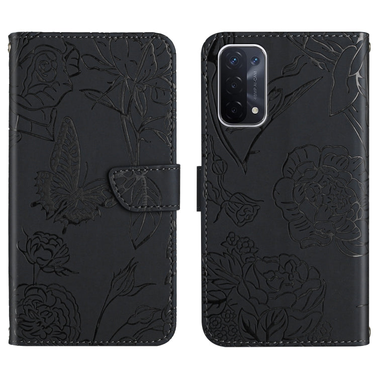 Custodia per cellulare in pelle goffrata con peonia a farfalla, For OPPO A52 / A72 / A92, For OPPO A53 4G, For OPPO A54 4G / A16, For OPPO A54 5G