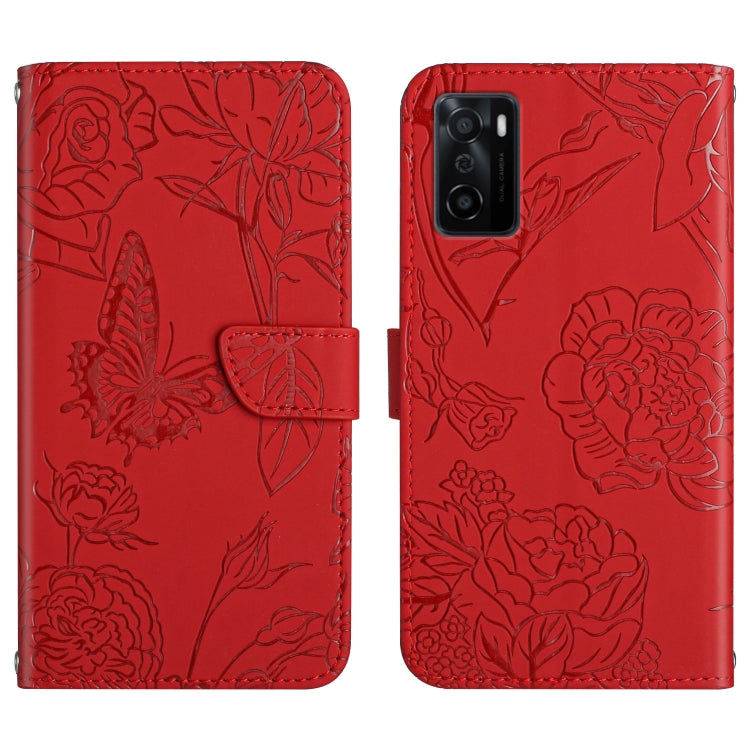 Custodia per cellulare in pelle goffrata con peonia a farfalla, For OPPO A55s, For OPPO A91, For OPPO A93s, For OPPO A94 4G